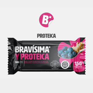 Barra BRAVÍSIMA PROTEICA con arándanos, jengibre y chocolate amargo